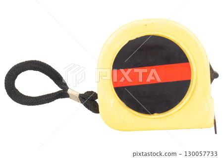 Yellow tape measure isolated on white background Yellow tape measure isolated on white background 130057733