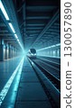 A futuristic train arriving at a misty underground subway station 130057890