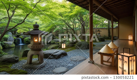 A garden surrounded by fresh greenery 130058221