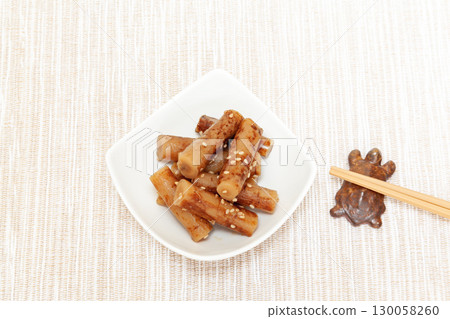 Shredded burdock root served in a small bowl Shredded burdock root served in a small bowl 130058260
