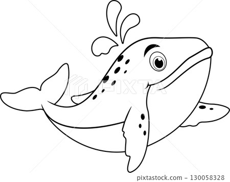 Whale cartoon splashing water line art Whale cartoon splashing water line art 130058328