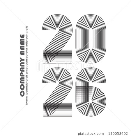 Modern minimal cover background with 2026 numbers in black thin lines striped isolated on white background. Graphic design vector illustration for Happy New Year Banner Greeting card Annual Report Ad Modern minimal cover background with 2026 numbers in black thin lines striped isolated on white background. Graphic design vector illustration for Happy New Year Banner Greeting card Annual Report Ad 130058402