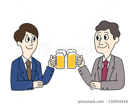 老闆及下屬用生啤酒敬酒 老闆及下屬用生啤酒敬酒 130058548