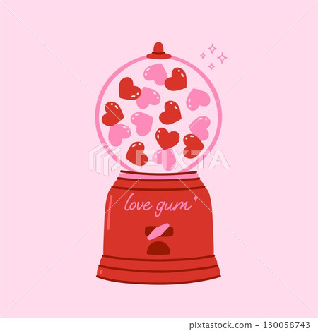 Valentine s Day Heart Chewing Gum Machine. Vector graphics. Valentine s Day Heart Chewing Gum Machine. Vector graphics. 130058743
