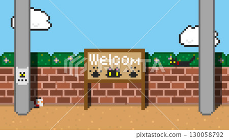 像素藝術背景:有貓咪的小鎮(白天) 像素藝術背景:有貓咪的小鎮(白天) 130058792