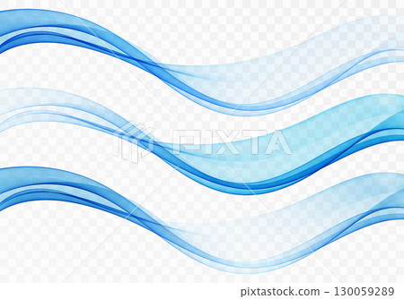 Three waves, transparent blue wave design element. Blue motion wave, smoky flow curve. Abstract waves set. 130059289
