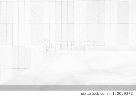 Marble Countertop and White Tile Background. Marble Countertop and White Tile Background. 130059378