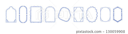 Watercolor hand drawn wedding frame, minimal geometric border, blue coastal vector ornamental decor. 130059908