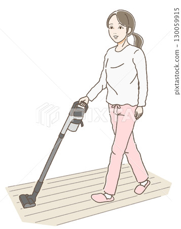 清潔吸塵器的婦女 130059915