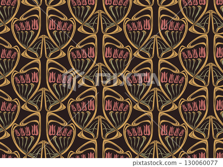 Decorative flowers and leaves in art nouveau style Decorative flowers and leaves in art nouveau style 130060077