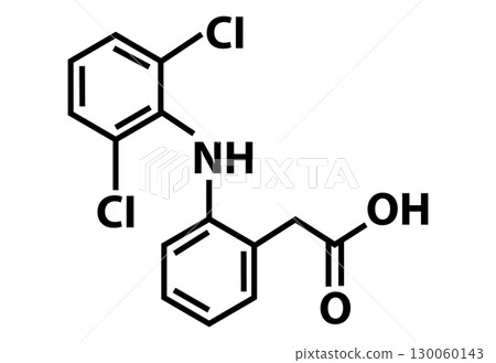 Ectoine picolinate molecular chemical formula icon. Ectoine infographics sign. Diclofenac molecular skeletal chemical formula symbol. 130060143