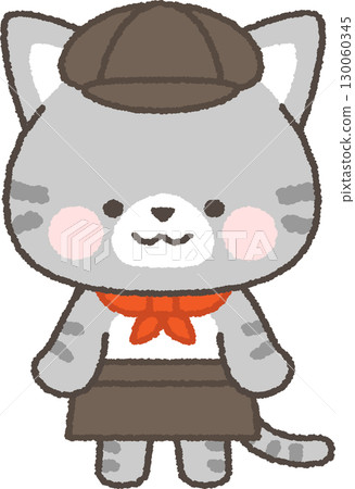 站立的虎斑貓咖啡館服務員 130060345