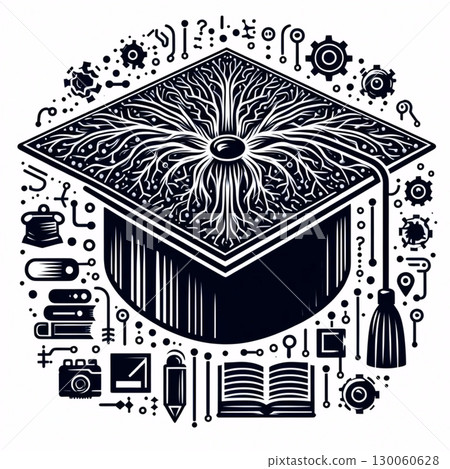 A neumorphic graduation cap icon, AI generated image 130060628