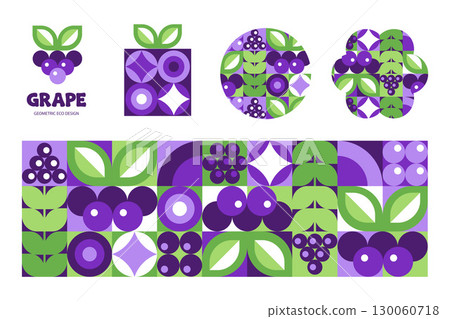 Grape Purple Geometric Background with logo elements in a vector illustration 130060718