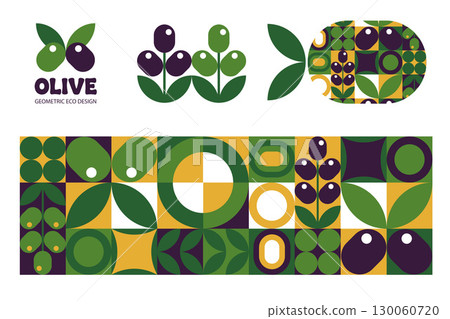 Olive Mediterranean Mosaic Pattern with logo in a vector illustration 130060720