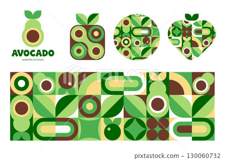 Avocado Retro Geometric Design and pattern with logo in a vector illustration 130060732