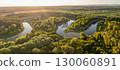 Aerial view of landscape with natural meanders of the Morava River Osypane brehy, South Moravia, Czech Republic 130060891