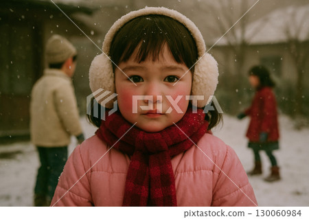 A scene from the Showa era: A girl with red cheeks from the cold 130060984