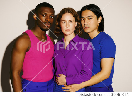 group in bisexual pride colors, generative AI 130061015