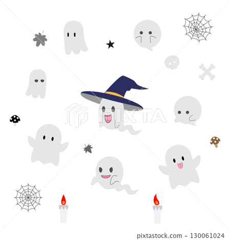 Halloween ghost character set | witch hat, spider web, candle 130061024