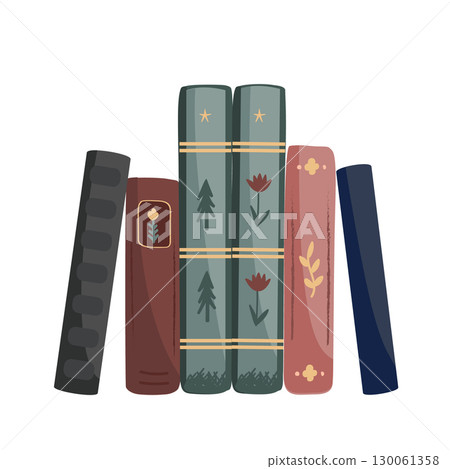 Standing vintage books composition isolated on white background. Vector illustration Standing vintage books composition isolated on white background. Vector illustration 130061358