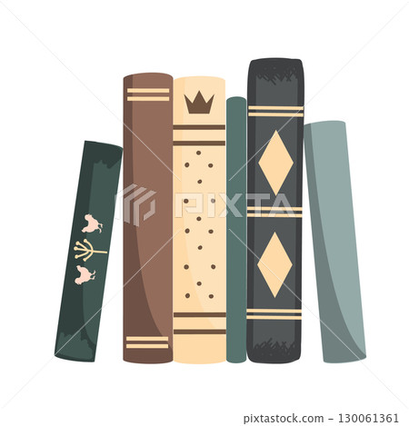 Standing vintage books composition isolated on white background. Vector illustration. 130061361