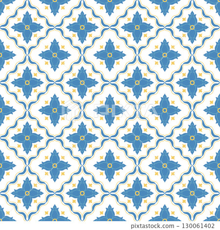 Blue Amalfi mosaic tile seamless pattern. Vector geometric Mediterranean summer background, ceramic tile print. 130061402
