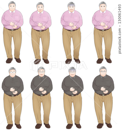 Facial expression set of plump elderly men 130061493