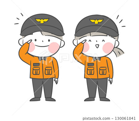 A drawing of firefighter children character who salutes 130061841