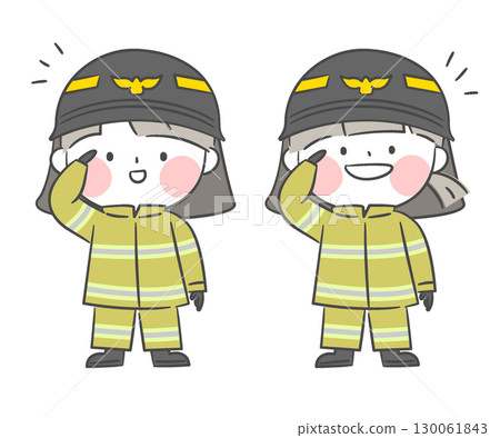 A drawing of firefighter children character who salutes 130061843