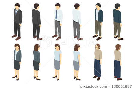 等距插圖：穿著西裝的男人和女人直立 130061997
