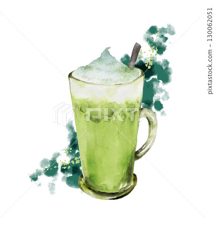 冰抹茶拿鐵水彩畫-摘要背景 130062051