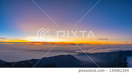 Aerial View of Bromo volcano receives its first glimpse of light Aerial View of Bromo volcano receives its first glimpse of light 130062264