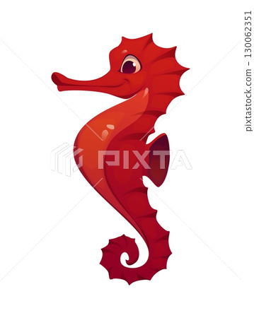 Seahorse animal character with a curled tail and friendly expression. Isolated vector graceful small marine creature. Adorable underwater hippocampus personage for pirate nautical adventure game Seahorse animal character with a curled tail and friendly expression. Isolated vector graceful small marine creature. Adorable underwater hippocampus personage for pirate nautical adventure game 130062351