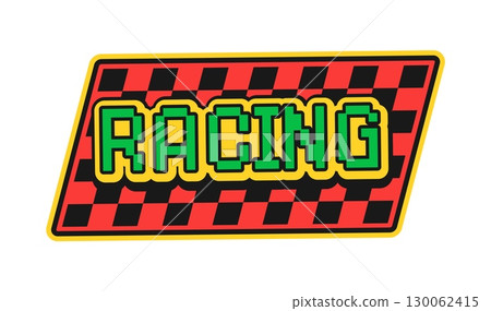 Automobile motor race sport grad prix Y2K retro sticker or label. Rally motorsport vector patch, drag race Y2K sticker. Formula 1 championship tag with checkered flag and pixelated typography text Automobile motor race sport grad prix Y2K retro sticker or label. Rally motorsport vector patch, drag race Y2K sticker. Formula 1 championship tag with checkered flag and pixelated typography text 130062415