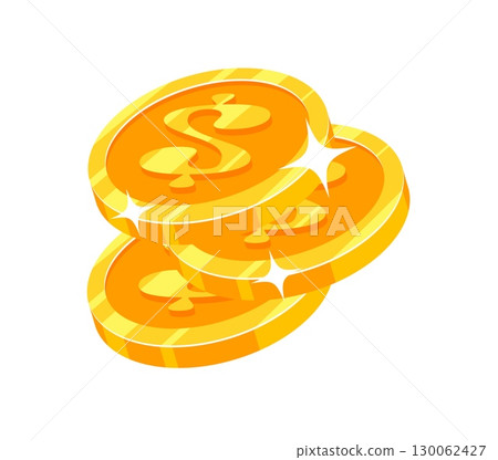Golden coins stack casino gamble Y2K groovy sticker. Gambling game bet groovy vector tag, poker fortune 60s patch. Casino luck retro sticker or Vegas jackpot label with three dollar shiny golden coins 130062427