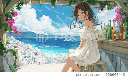 以美麗的海景為背景的女孩的插圖 130062443