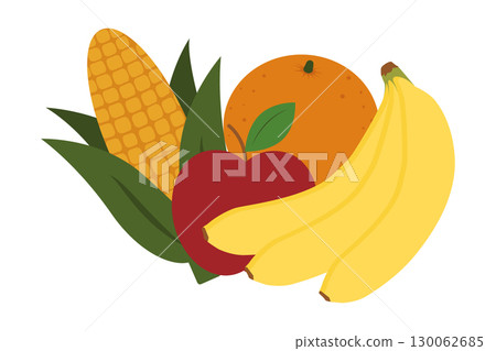 Corn on the cob Bananas Apples Oranges Fruits Composition. 130062685