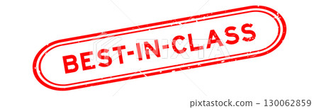 Grunge red best-in-class word rubber seal stamp on white background 130062859