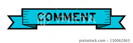 Ribbon label banner with word comment in blue color on white background 130062863