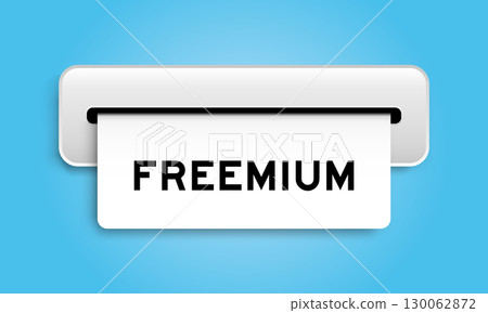 White coupon banner with word freemium from machine on blue color background 130062872