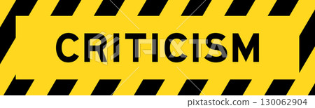 Yellow and black color with line striped label banner with word criticism 130062904