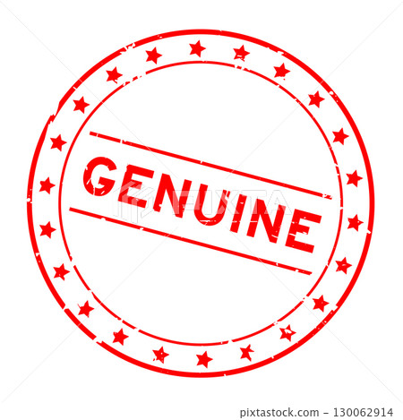 Grunge red genuine word round rubber seal stamp on white background Grunge red genuine word round rubber seal stamp on white background 130062914