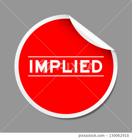 Red color peel sticker label with word implied on gray background Red color peel sticker label with word implied on gray background 130062918