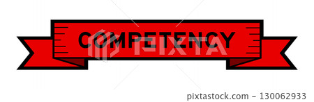 Ribbon label banner with word competency in red color on white background Ribbon label banner with word competency in red color on white background 130062933