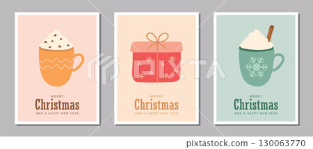 set of cute christmas greeting cards with different motifs vector illustration 130063770