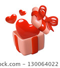 Pink 3d gift box with flying out red hearts Valentine's day surprise concept icon 130064022