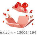 Opened pink 3d realistic gift box with a red bow and empty space inside isolated on white background 130064194