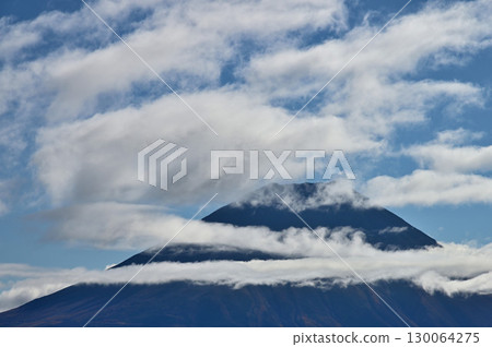 Mount Fuji as seen from the summit of Mount Kenashi in the Tenshi Mountains 130064275