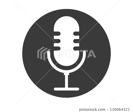 Podcast icon audio voice record, music wave. Microphone symbol, talk, speech. Voice record button or audio call. Retro simple icon. 130064321
